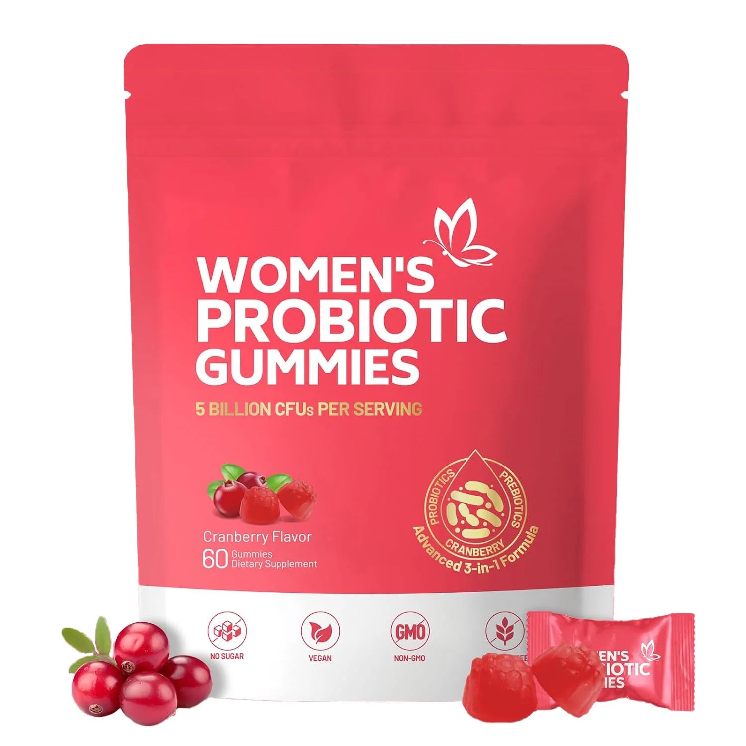Women's Balance Probiotic Gummie Balanced Flora Vitamin c Immune Support Vegetarian Sour Gummie Cranberry Gummie - Wellness Wave Fitness